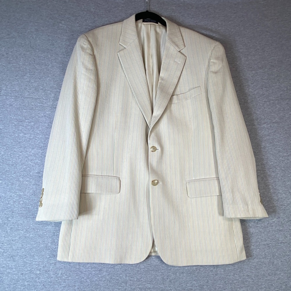 Coconut Grove Mens 42R Striped Cotton Wool Blend Blazer Sport Coat Cream Tan